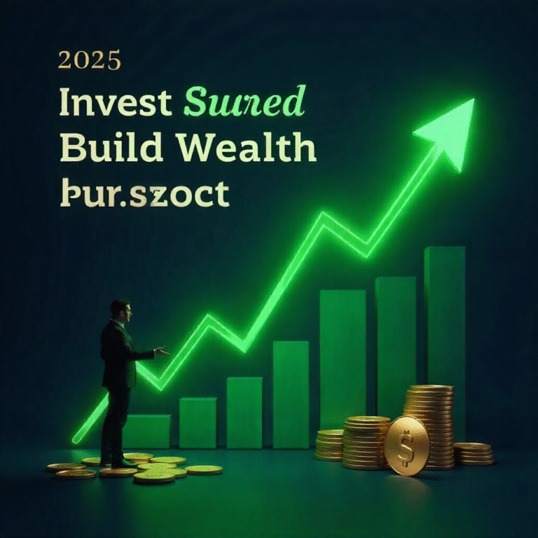 Illustration showing a person analyzing stock charts and investment growth for 2025.